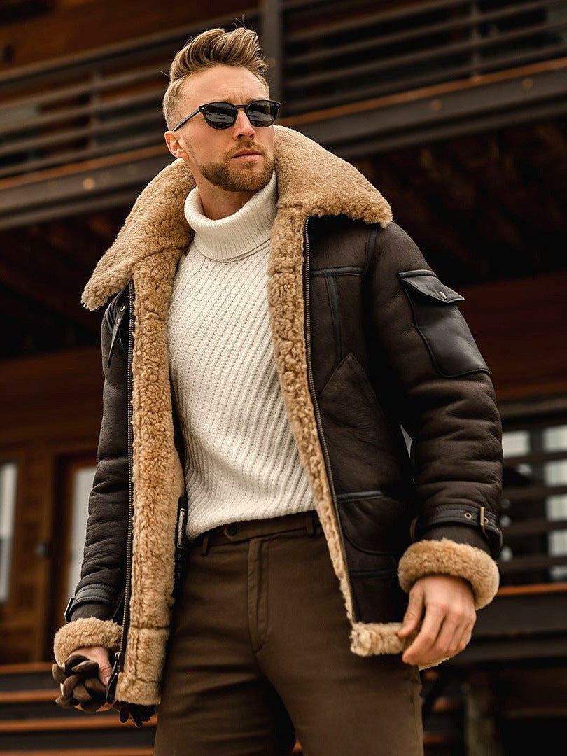 Cross-Border Spot Men's Coat Winter Large Size Warm Composite Leather Jacket Thickened Fur Integrated Foreign Trade Coat For Men
