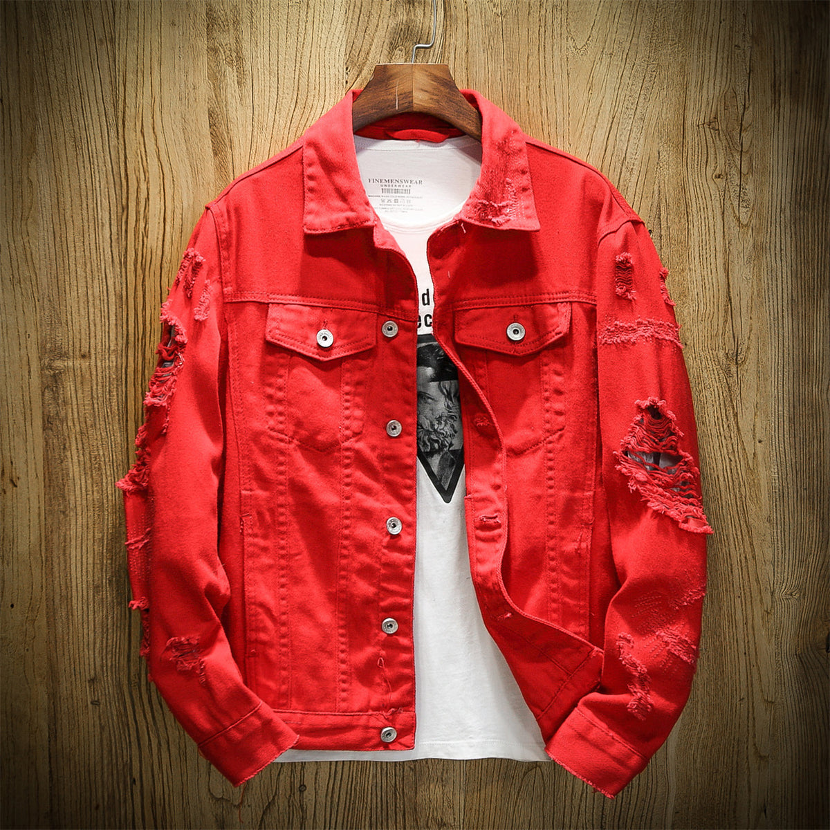 2024 Autumn New Men's Denim Jacket Casual Japanese Style Flat Lapel Hole Single Breasted Cardigan Couple Large Jacket