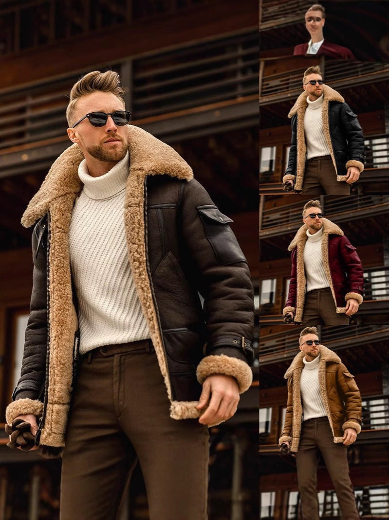 Cross-Border Spot Men's Coat Winter Large Size Warm Composite Leather Jacket Thickened Fur Integrated Foreign Trade Coat For Men