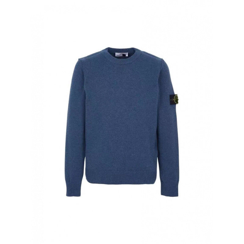 Wool Sweater With Compass Armband, Round Neck Pullover Knit Sweater For Men And Women