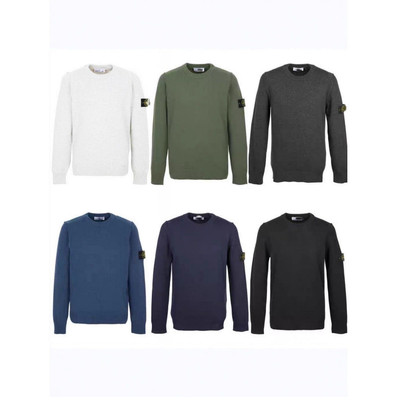 Wool Sweater With Compass Armband, Round Neck Pullover Knit Sweater For Men And Women