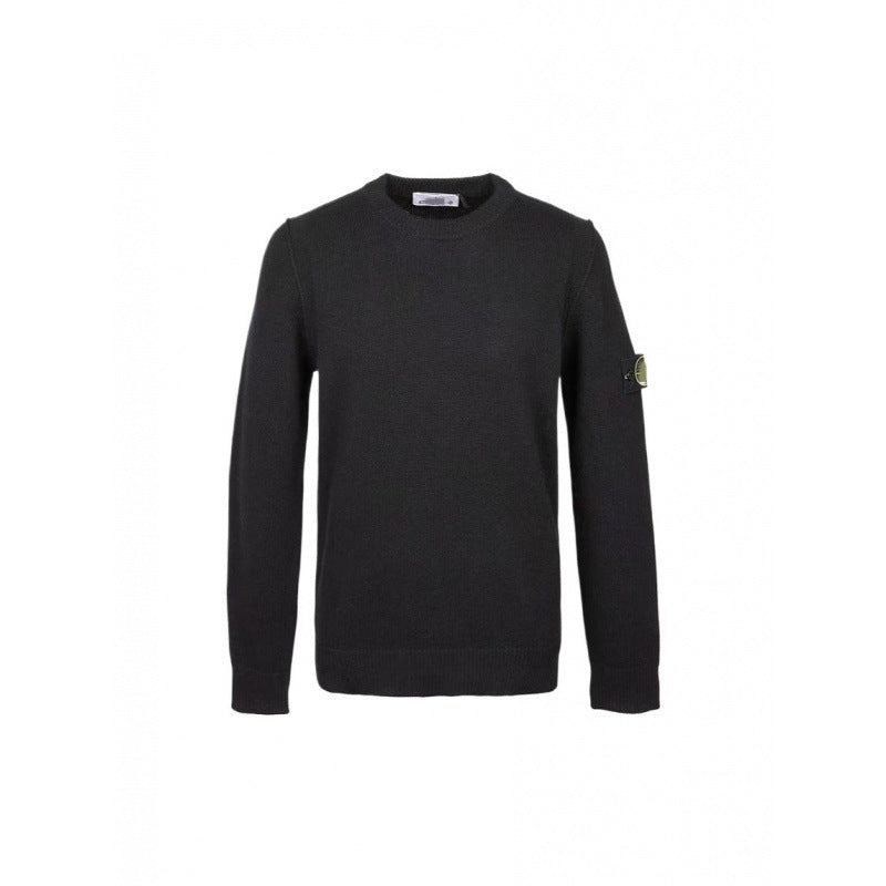 Wool Sweater With Compass Armband, Round Neck Pullover Knit Sweater For Men And Women