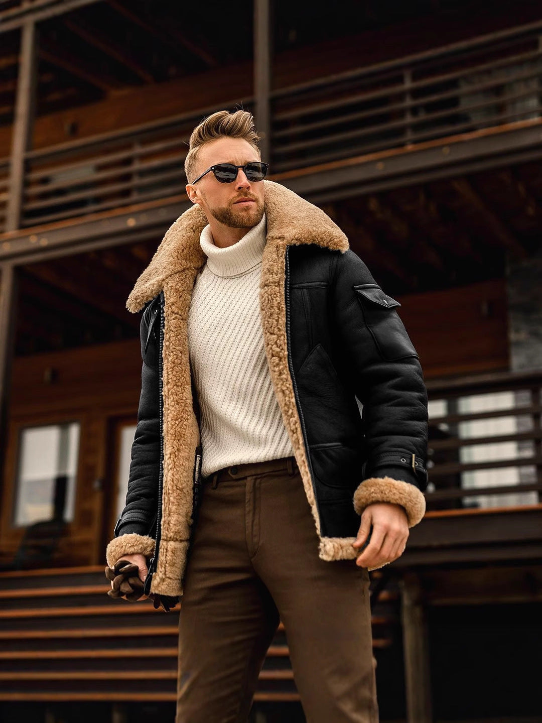 Cross-Border Spot Men's Coat Winter Large Size Warm Composite Leather Jacket Thickened Fur Integrated Foreign Trade Coat For Men