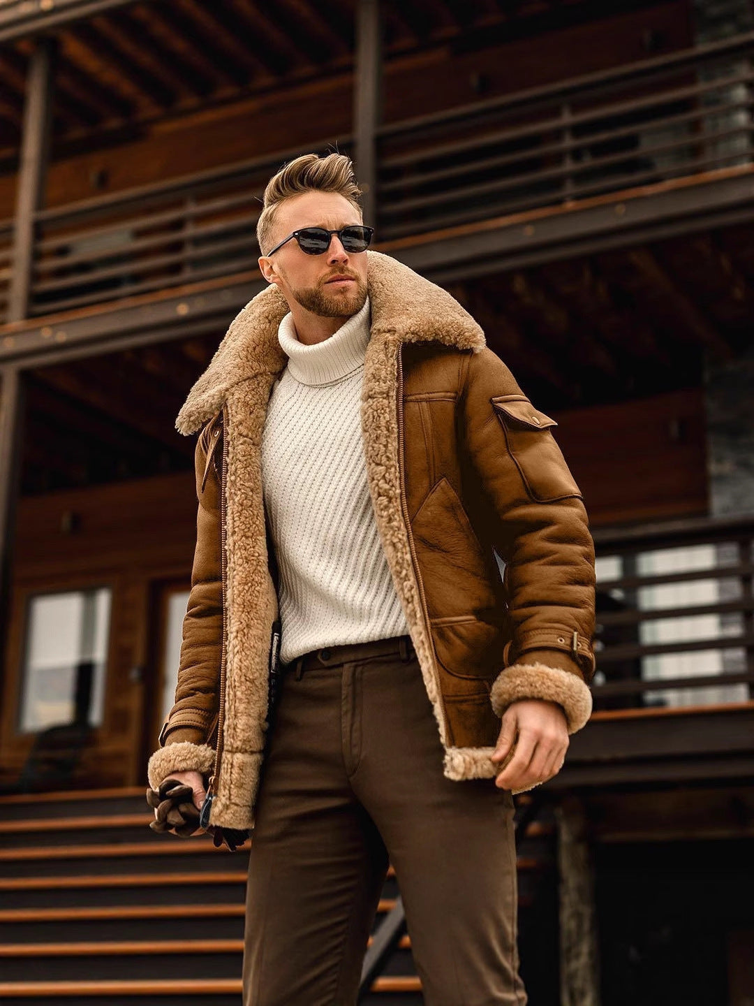 Cross-Border Spot Men's Coat Winter Large Size Warm Composite Leather Jacket Thickened Fur Integrated Foreign Trade Coat For Men